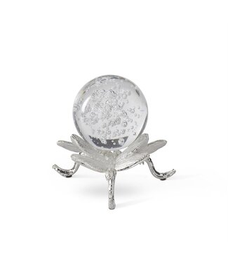 6 Inch Silver Pewter Dragonfly with Glass Bubble Globe