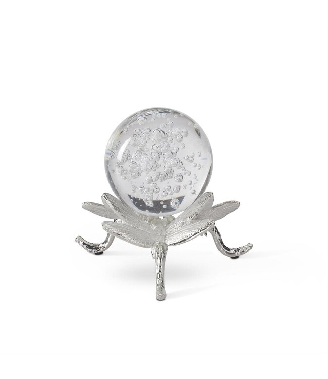6 Inch Silver Pewter Dragonfly with Glass Bubble Globe