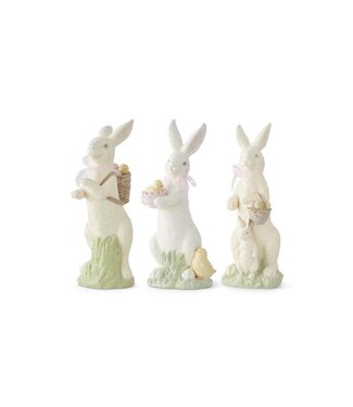 20 Inch White Resin Glittered Bunnies