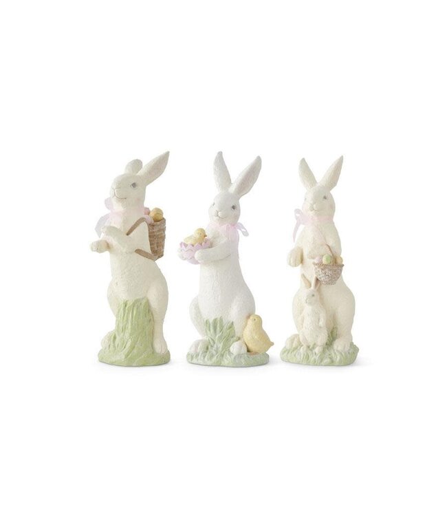 20 Inch White Resin Glittered Bunnies