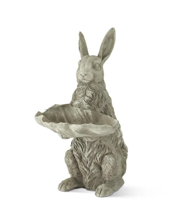 22.25 Inch Stone Garden Rabbit Holding Leaf Tray