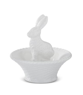 9.5 Inch White Dolomite Bunny In Basket Bowl