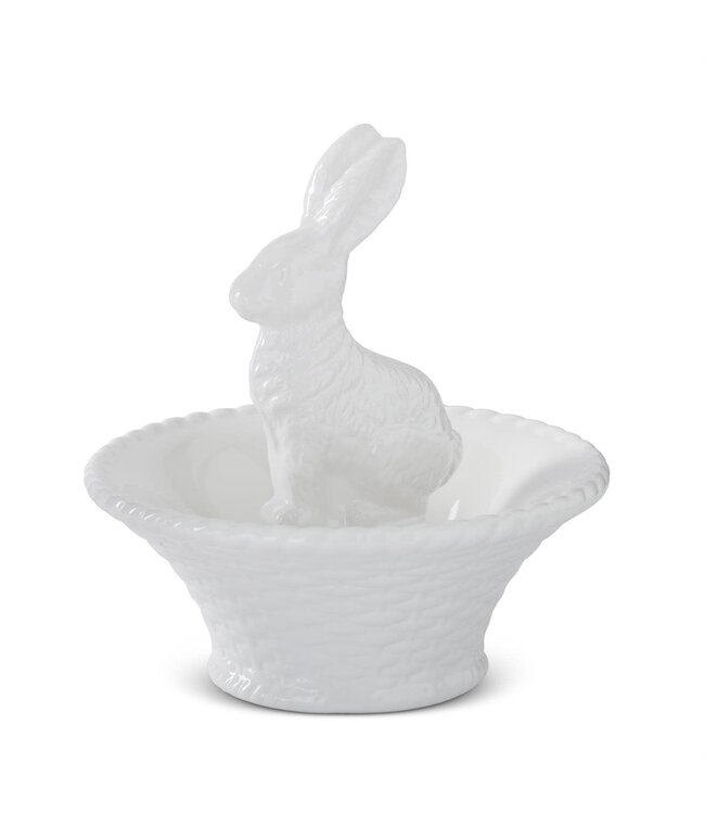 9.5 Inch White Dolomite Bunny In Basket Bowl