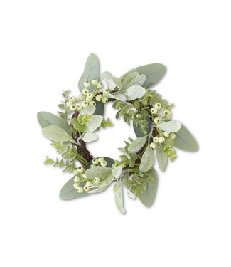 13 Inch Mixed Green Foliage with Berries Candle Ring