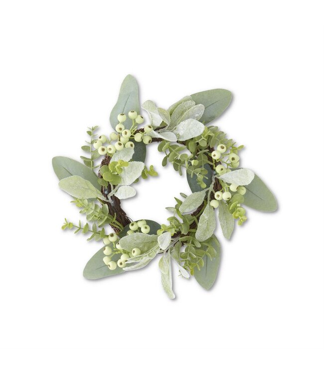13 Inch Mixed Green Foliage with Berries Candle Ring