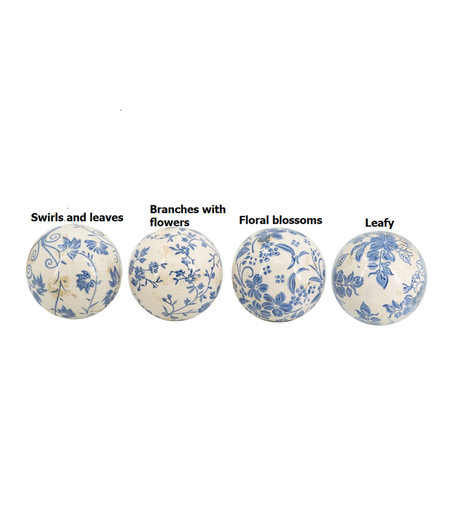 Blue and White Ceramic Decor Balls with Floral Patterns