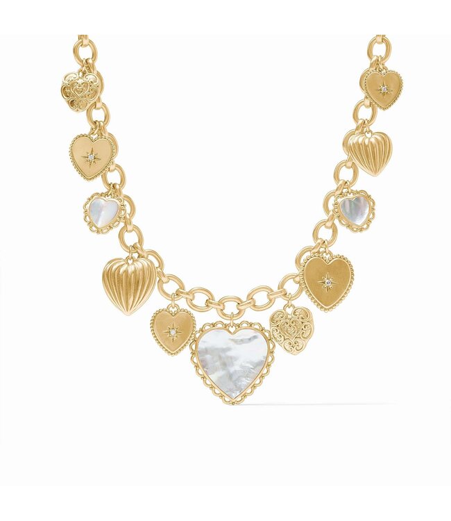 JULIE VOS Heart Charm Necklace Mother of Pearl Cubic Zirconia