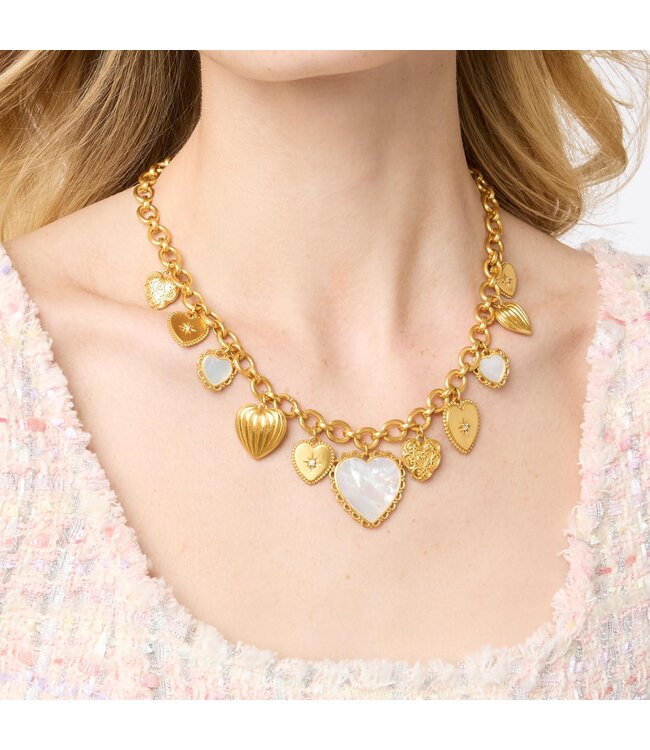 JULIE VOS Heart Charm Necklace Mother of Pearl Cubic Zirconia