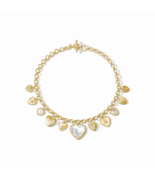 JULIE VOS Heart Charm Necklace Mother of Pearl Cubic Zirconia