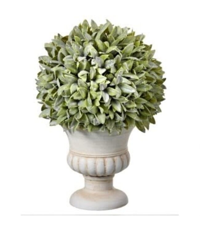 11" Flocked Sage Ball in Urn