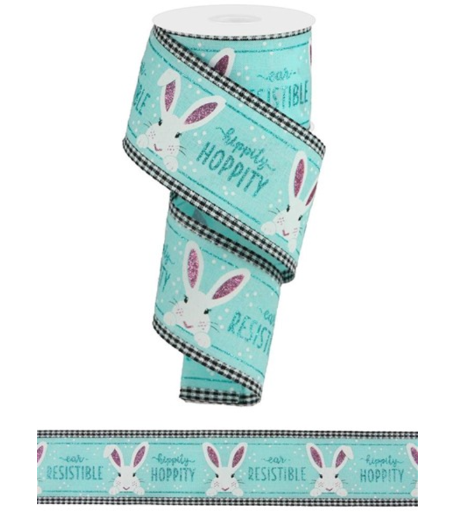 2.5"X10yd Peeking Bunny Ryl/Gingham Edge Ribbon