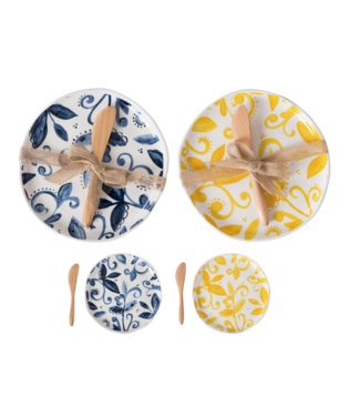 Dol Citrus Indigo App Plates With Wood Spreader