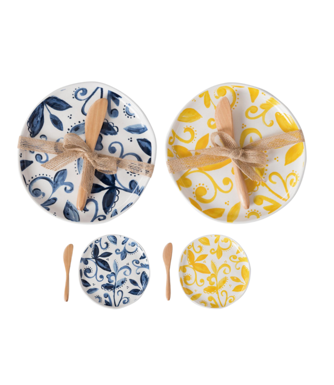 Dol Citrus Indigo App Plates With Wood Spreader