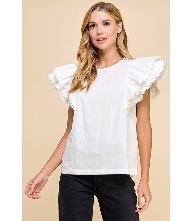 Elizabeth Contrast Color Trim Ruffle Sleeve Top