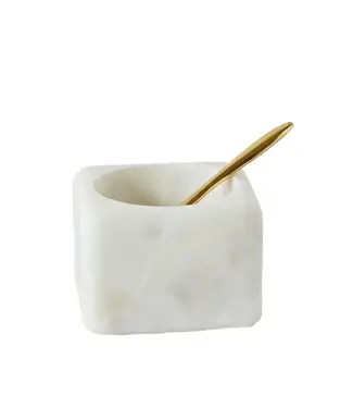White Marble Bowl with Brass Spoon