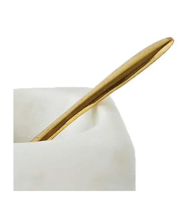 White Marble Bowl with Brass Spoon