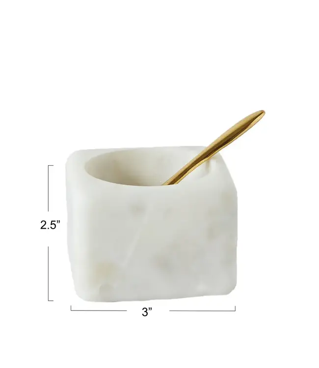 White Marble Bowl with Brass Spoon