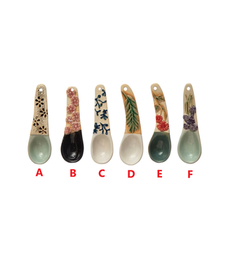 Stoneware Spoon with Floral Design Handle