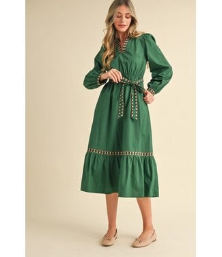 Erin Embroidered Puff Sleeve Midi Dress