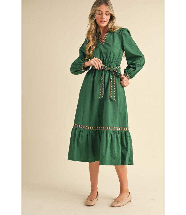 Erin Embroidered Puff Sleeve Midi Dress