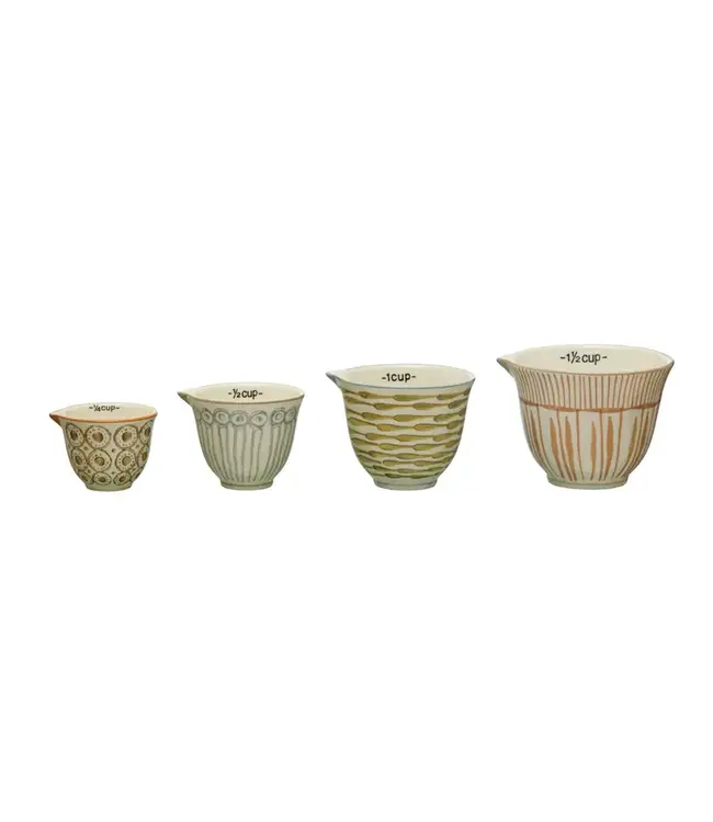 Stoneware Measuring Cups with  Patterns - Sold as Set