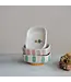 Hand-Painted Stoneware Dish with Stripes & Flower