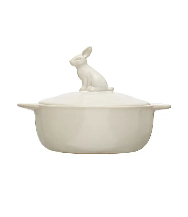 4 Cup Stoneware Baker with Rabbit Finial White