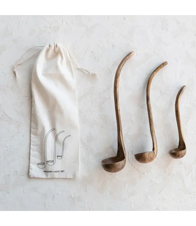 Mango Wood Ladles in Drawstring Bag - Sold as Set
