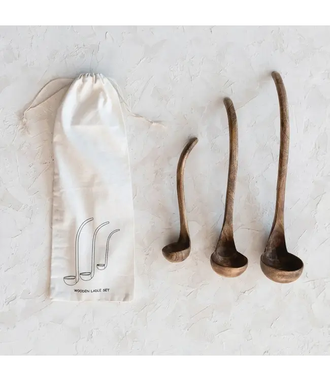 Mango Wood Ladles in Drawstring Bag - Sold as Set