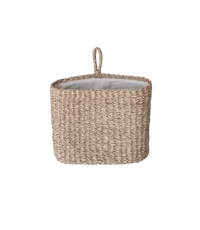 Hand-Woven Seagrass Wall Basket With Loop & Cotton Lining