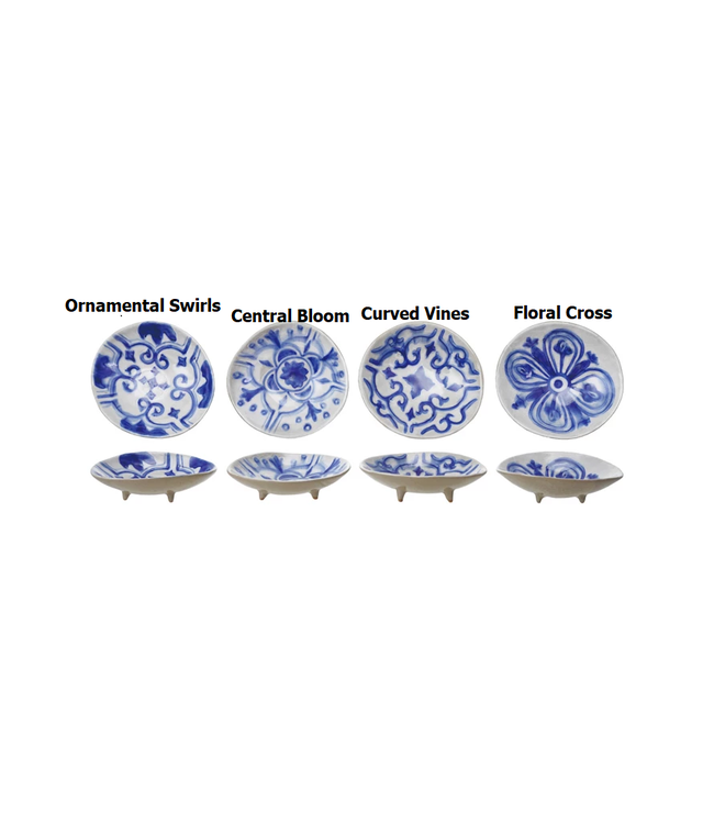 Hand-Painted Stoneware Footed Dish