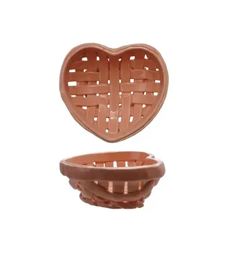 Handmade Stoneware Woven Heart Shaped Basket - Coral