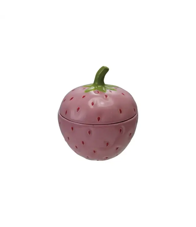 Hand-Painted Ceramic Strawberry Shaped Jar with Lid