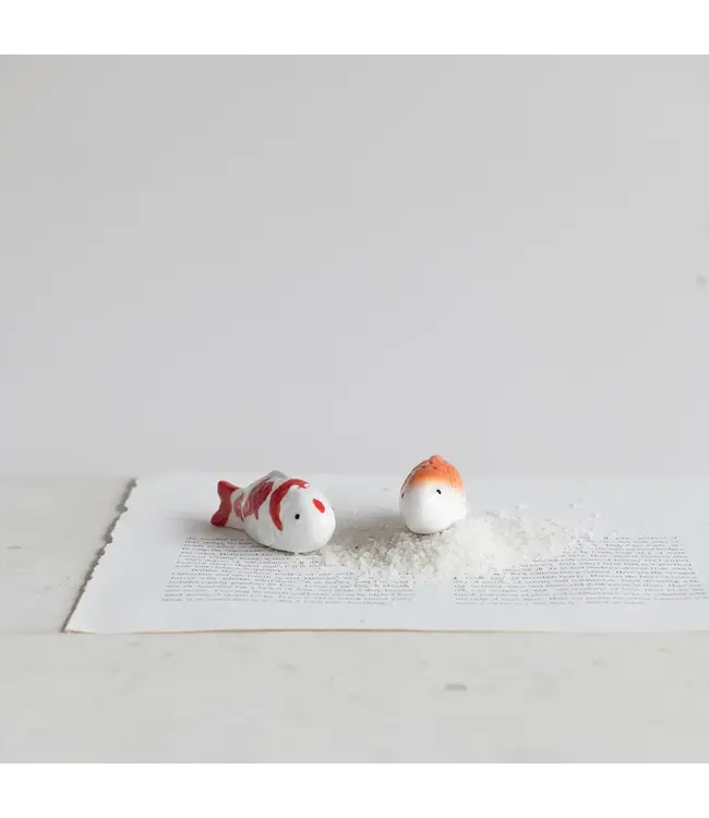 Stoneware Koi Fish Salt & Pepper Shakers - Sold as Set