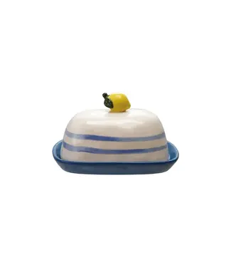 Hand-Painted Stoneware Butter Dish