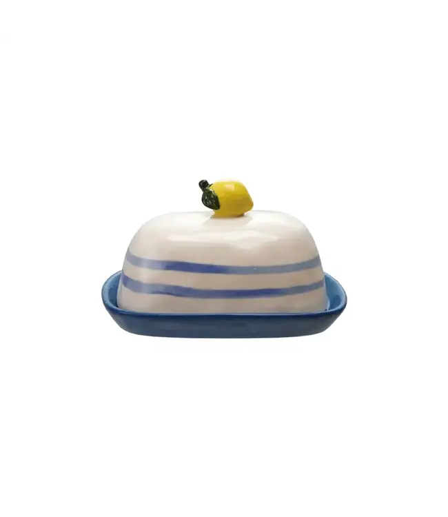 Hand-Painted Stoneware Butter Dish
