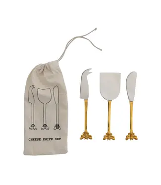 Stainless Steel & Brass Cheese Knives In Drawstring Bag - Sold as Set