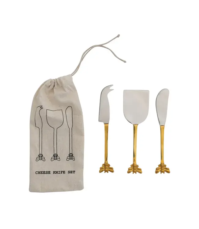 Stainless Steel & Brass Cheese Knives In Drawstring Bag - Sold as Set