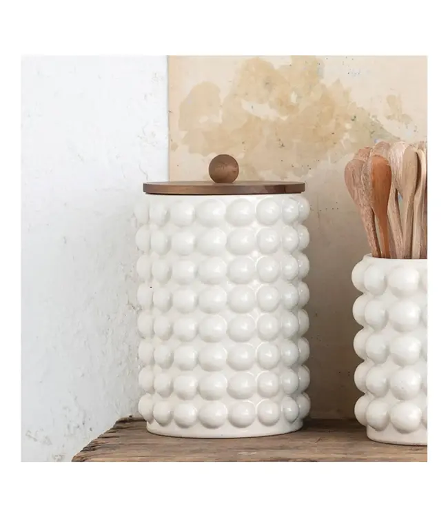 10.25" Stoneware Canister with Wood Lid