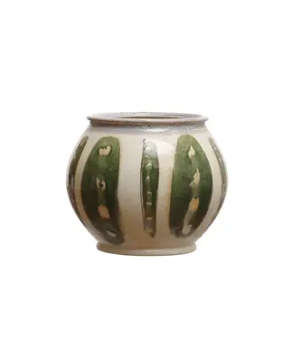 Round Stoneware Vase, Green & Cream