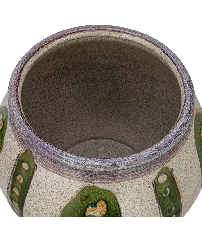 Round Stoneware Vase, Green & Cream