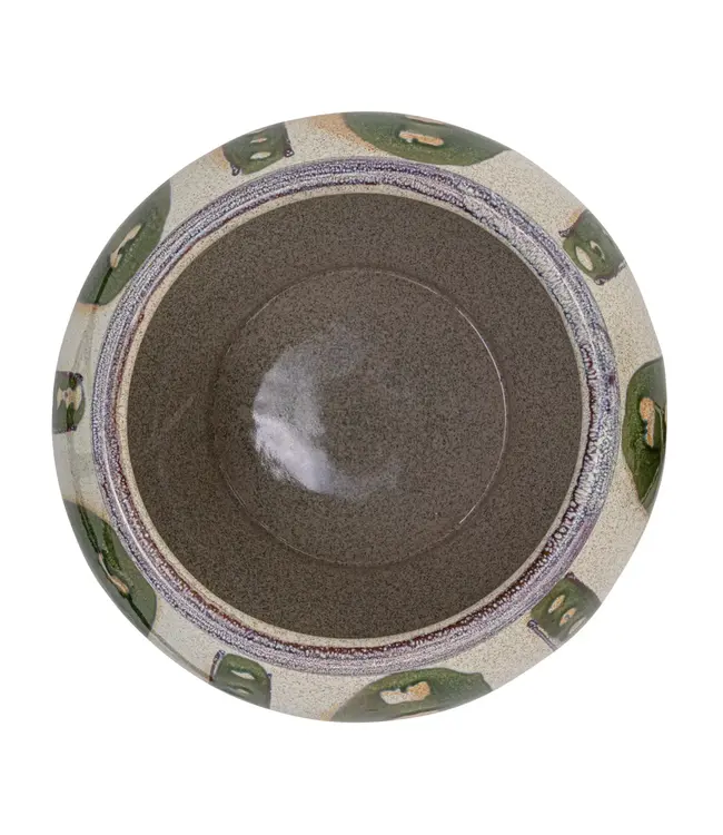 Round Stoneware Vase, Green & Cream