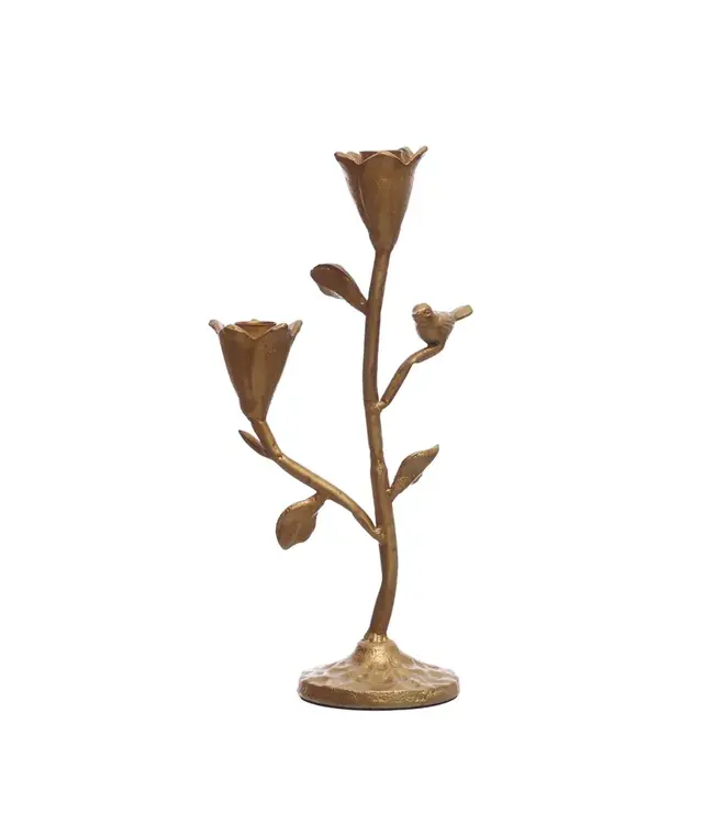 Cast Iron Candelabra with Flowers & Bird