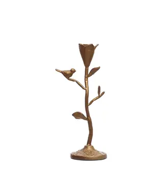 Metal Candle Holder with Bird Gold