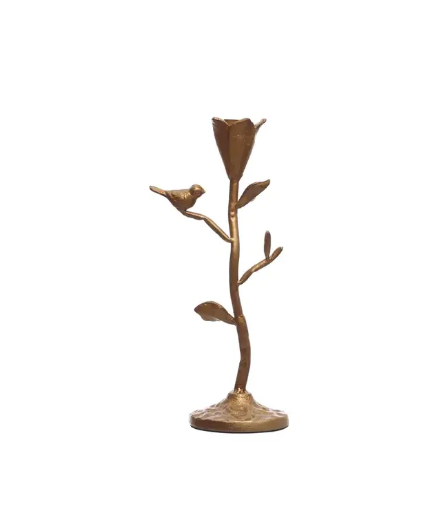 Metal Candle Holder with Bird Gold
