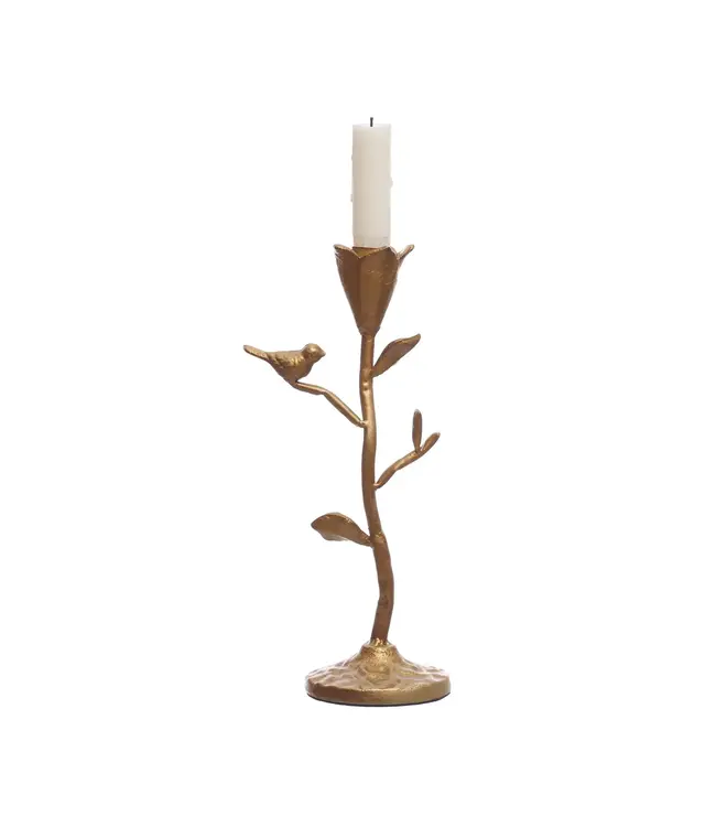 Metal Candle Holder with Bird Gold