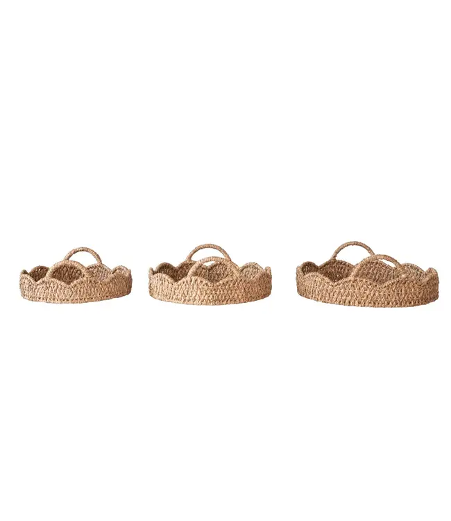 Decorative Braided Bankuan & Rattan Trays w/ Scalloped Edge & Handles