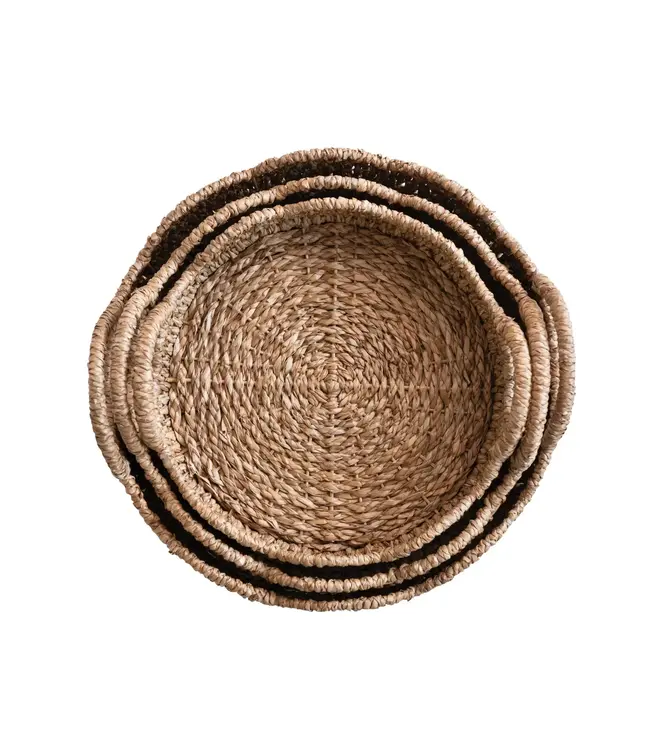 Decorative Braided Bankuan & Rattan Trays w/ Scalloped Edge & Handles