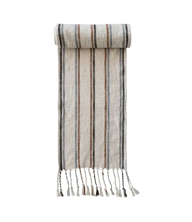 Striped Table Runner With Braided Tassels