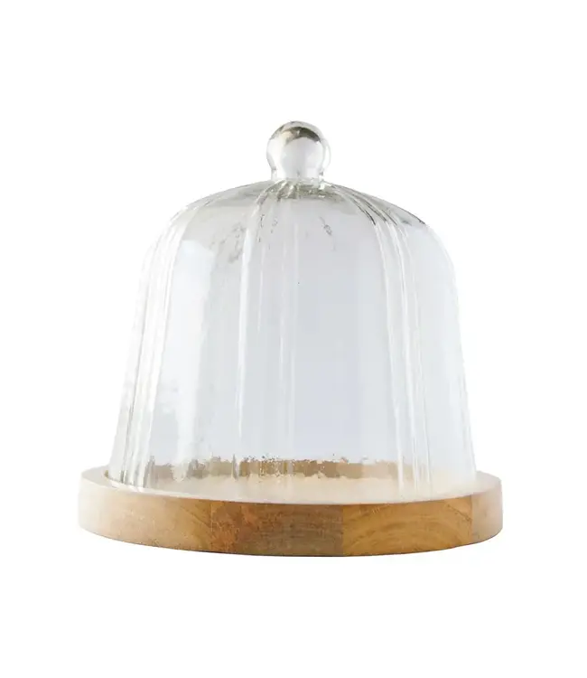 Glass Cloche with Mango Wood Base